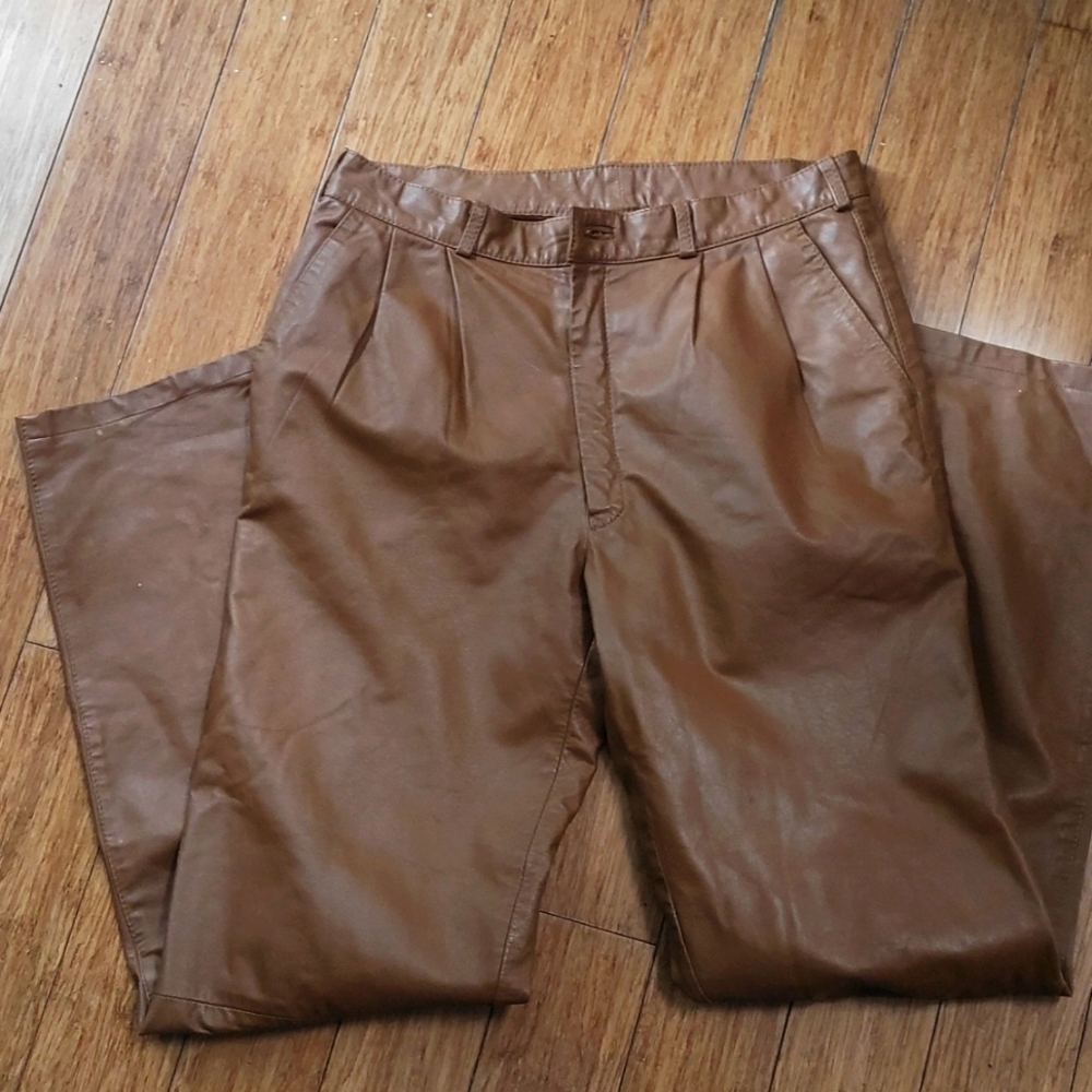 Genuine Very Soft Leather Pants Men Size 32. Cognac color.